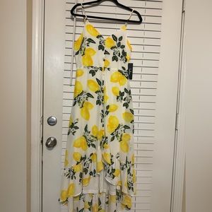 Lulu’s Afternoon Air Yellow Lemon Print High-Low Midi Dress